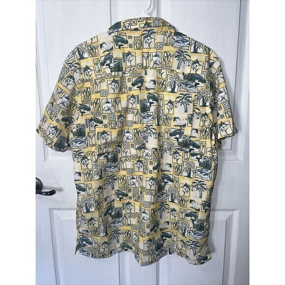 Columbia Mens Short Sleeve Shirt Button Up Fishing Print Size Medium Yellow - Picture 3 of 7